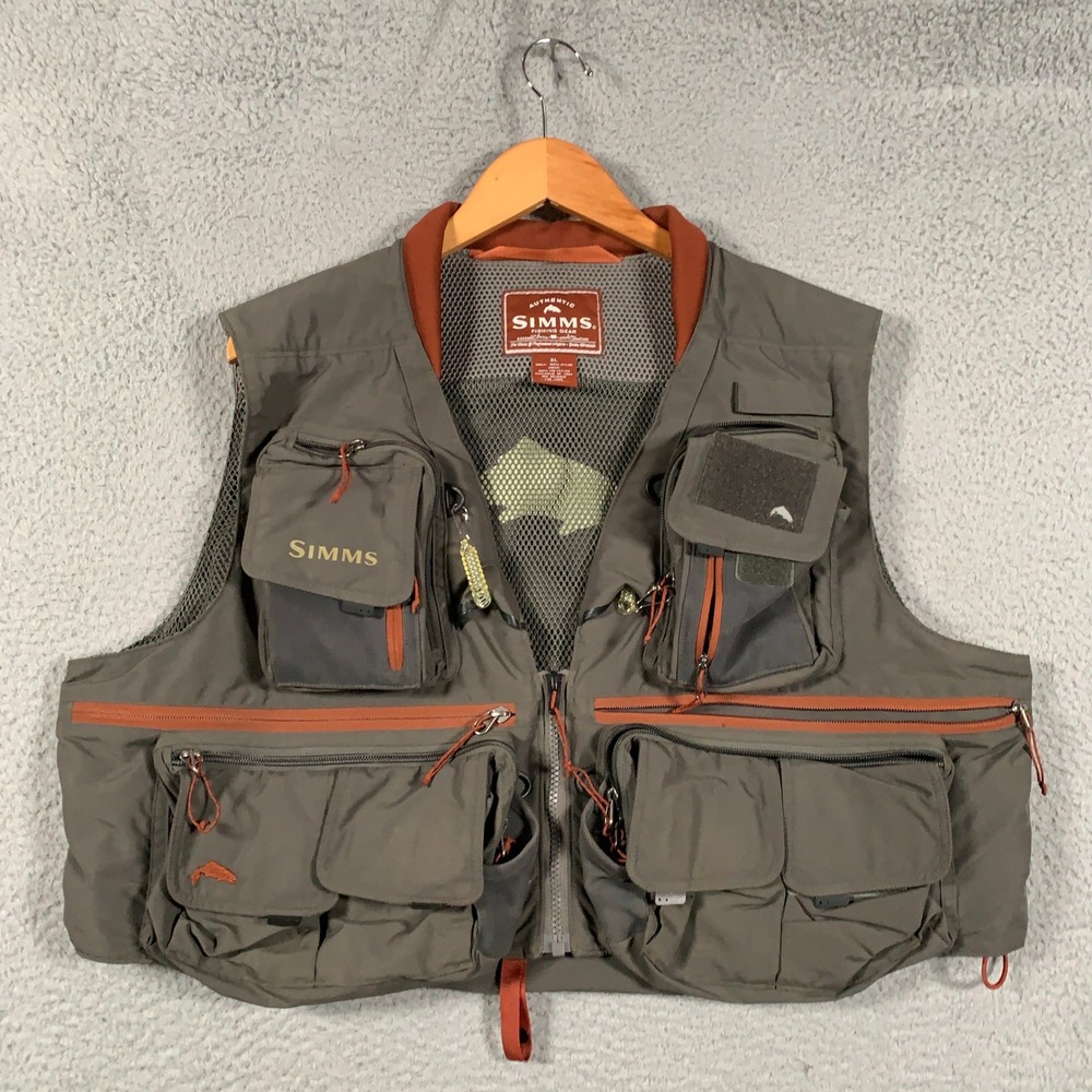 Simms Guide Vest Fishing Mens XL Olive/Gray Technical Multi-Pocket Utility Mesh